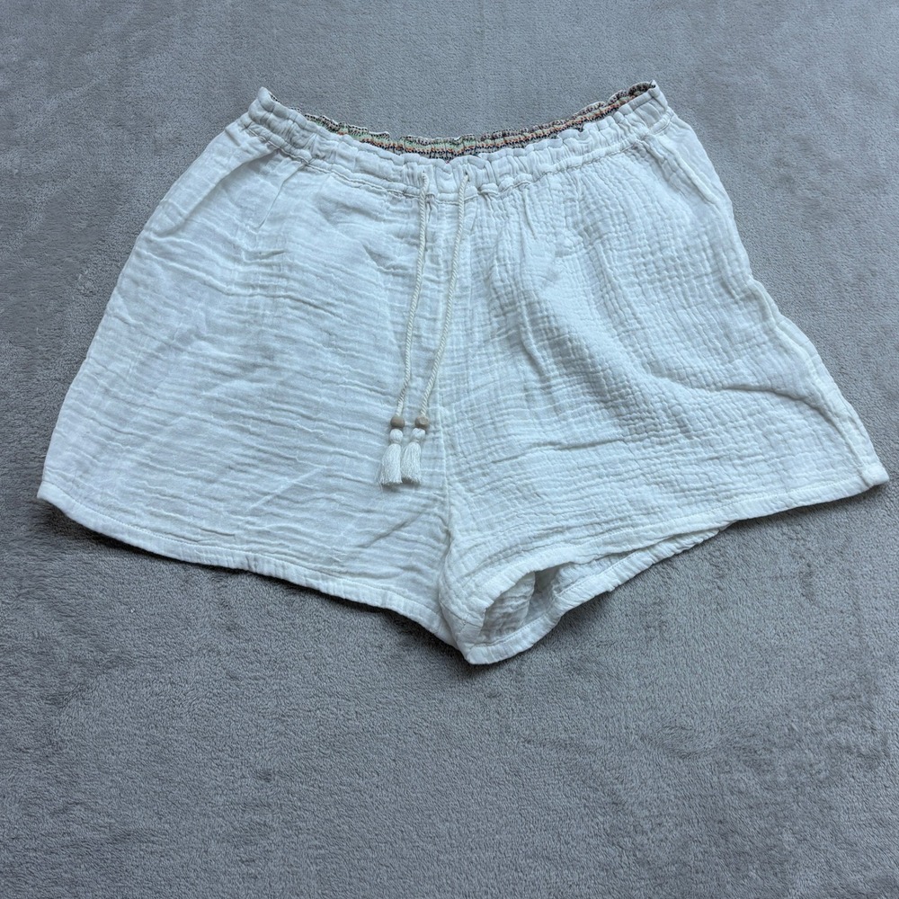 Faherty Shorts Womens XS White Organic Cotton Gauze Tassel Coastal Boho Vacation